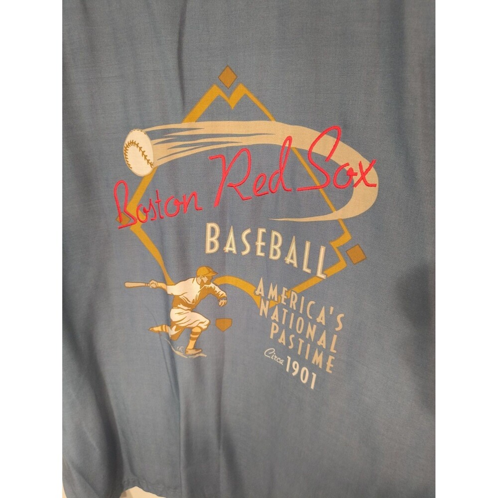 VtgLee Bowling Shirt XL Blue Embroidered Baseball Rare Collector Boston Red Sox